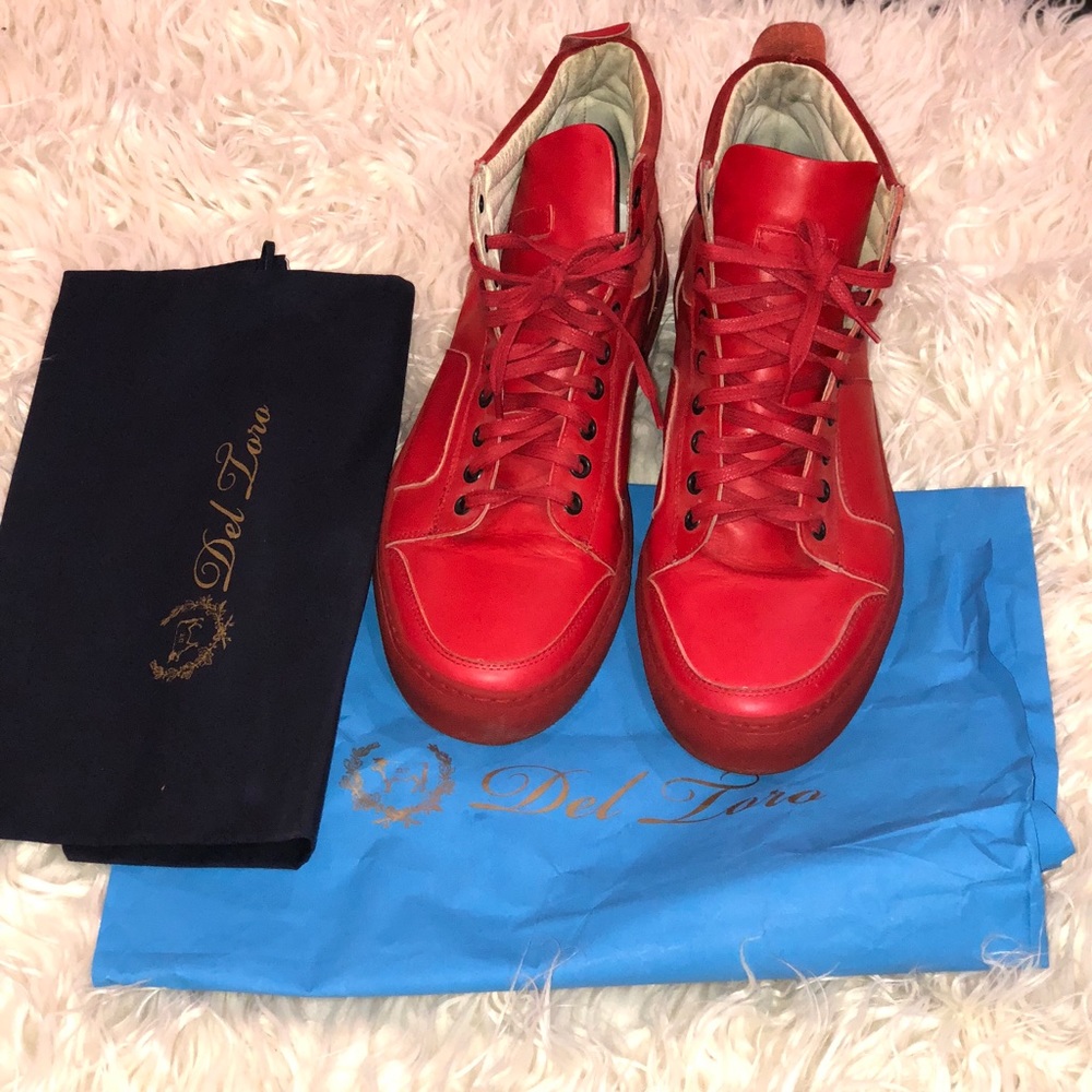 Del Toro Red Leather Sneakers